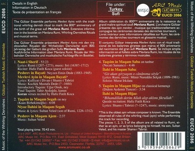 GULIZAR TURKISH MUSIC ENSEMBLE - MUSIC OF THE WHIRLING DERVISHES NEW CD