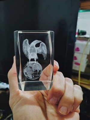 Crystal Solid Glass 3D Effect Laser Etched Eagle Over Earth 3  Art Glass Tapered