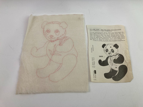 Fur Panda Practice Block Tri-Chem Liquid Embroidery 10" x 7" w/ Instructions  