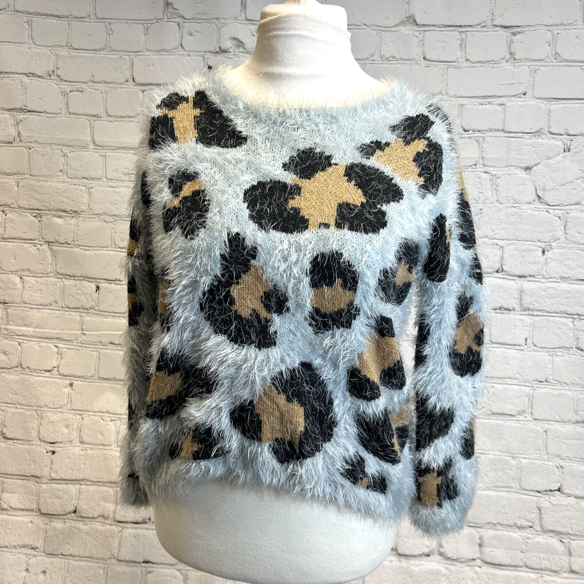 Topshop Womens Vintage Jumper Animal Print Blue Brown Black 90s Y2K UK Size  10