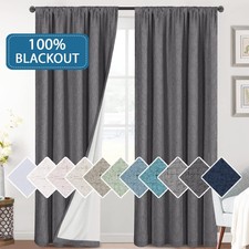 Linen Look 100 Blackout Curtains 52"W x 84"L ,Rod Pocket, Grey, 2 Panels