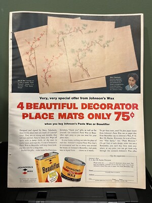 1959 Vintage Ad Johnson's Paste Wax/Beautiflor Special Offer Takahashi Place Mat