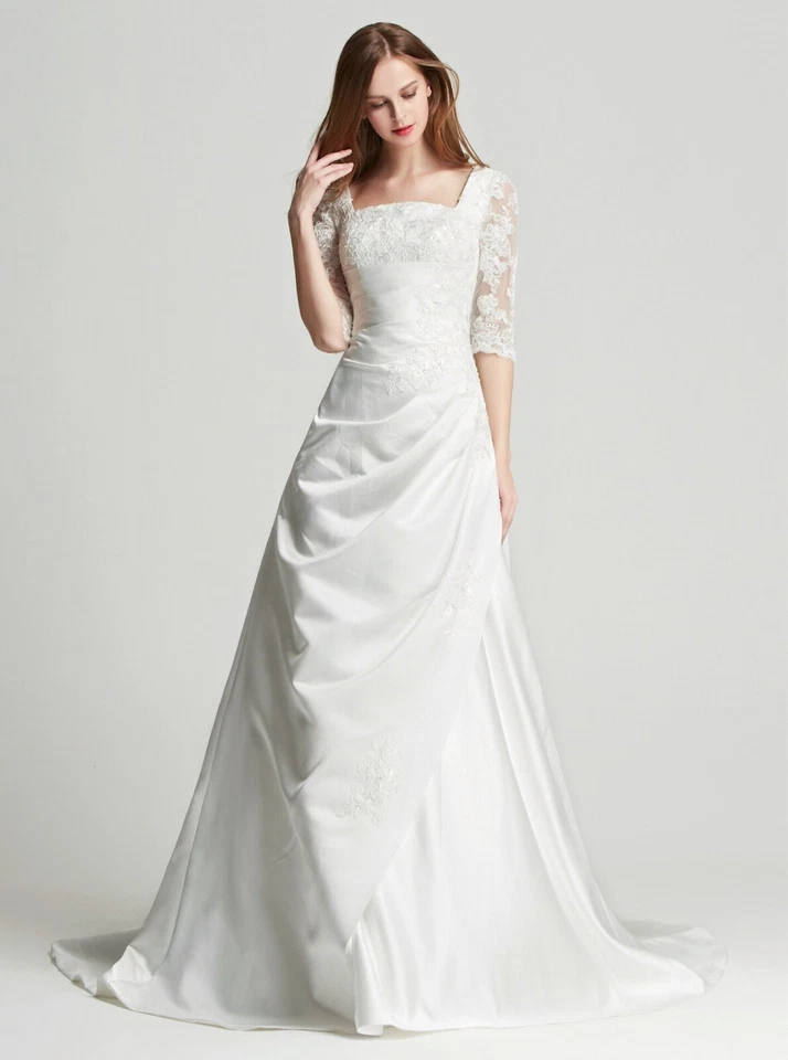 HBH Brautmode Brautkleid Hochzeitskleid mit 3/4 Ärmeln Spitze bestickt - Bild 2 von 4