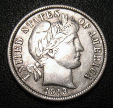 OLD US COINS SILVER 1913 HIGHGRADE BU UNC  BARBER DIME BEAUTY