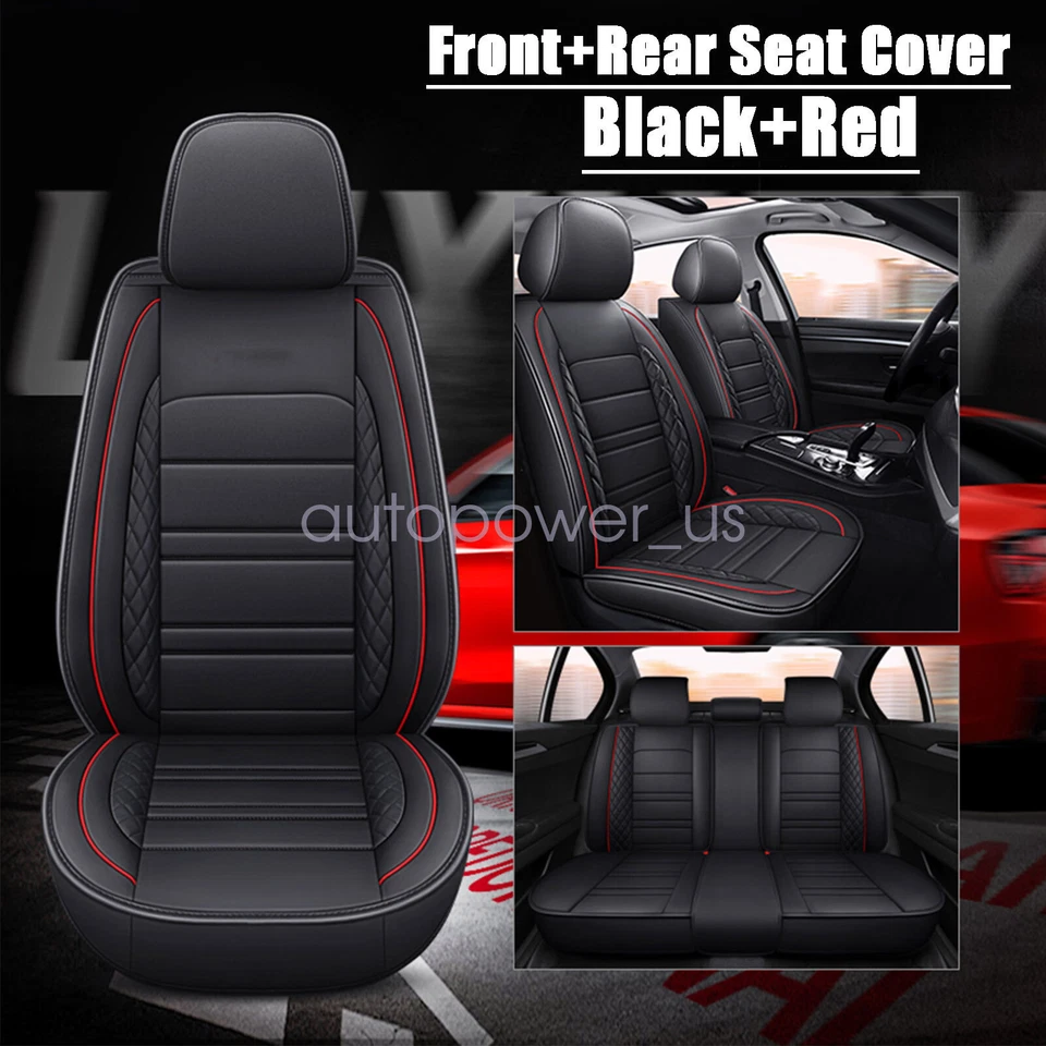 Car Seat Covers FOR 2009-2018 Hyundai Santa Fe PU Leather 5 Seats Black - Image 3 of 4