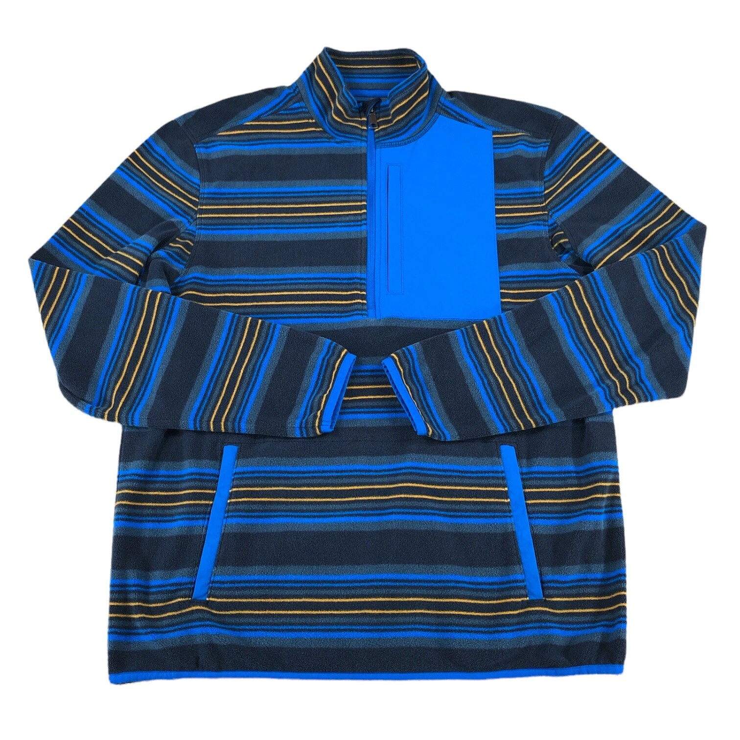 Duluth 1/4 Zip Fleece Pullover Mock Neck Mens Medium Relaxed Fit Blue Striped