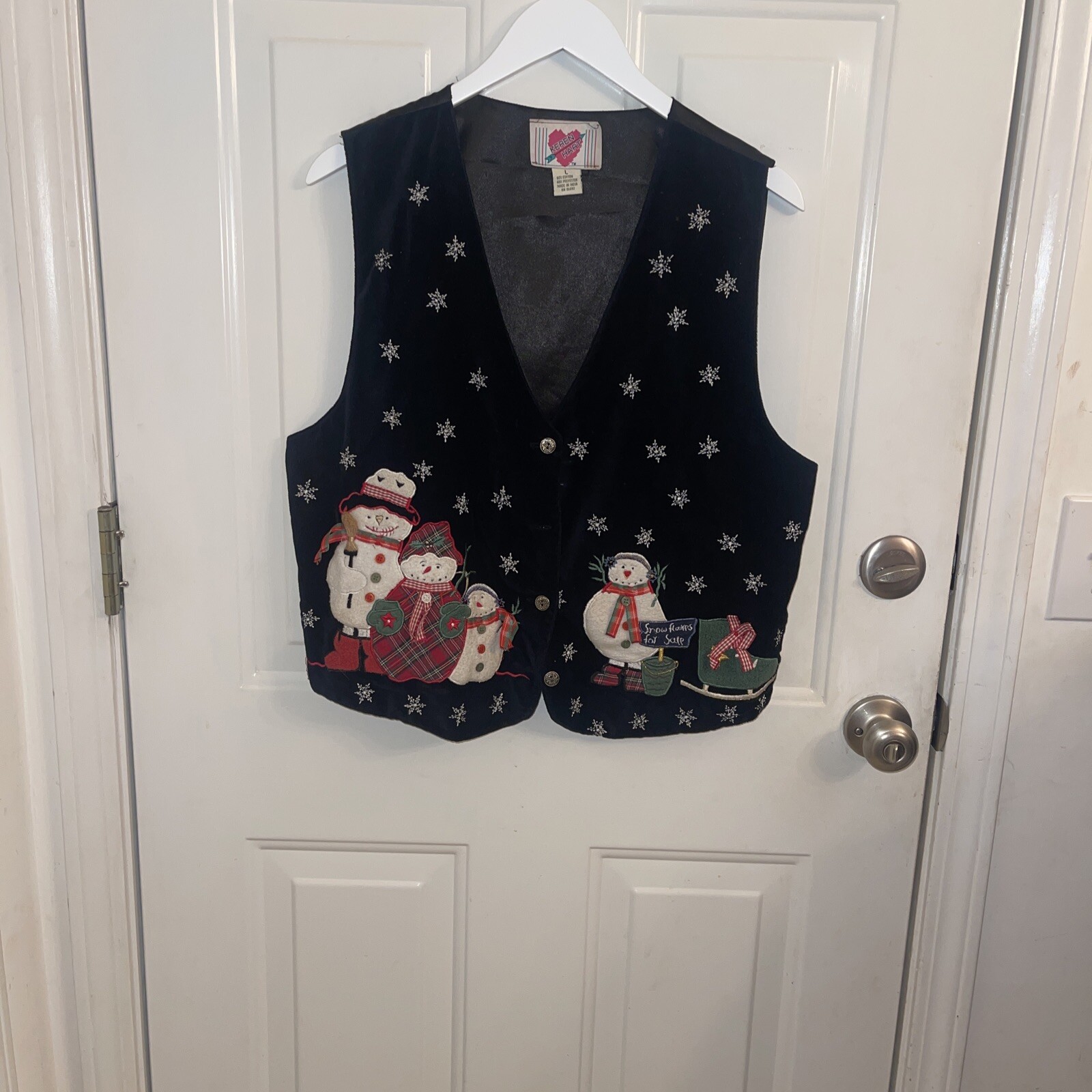 Christmas vest Women’s Snowman And Snowflakes Keren  Hart  Buttons  In Front