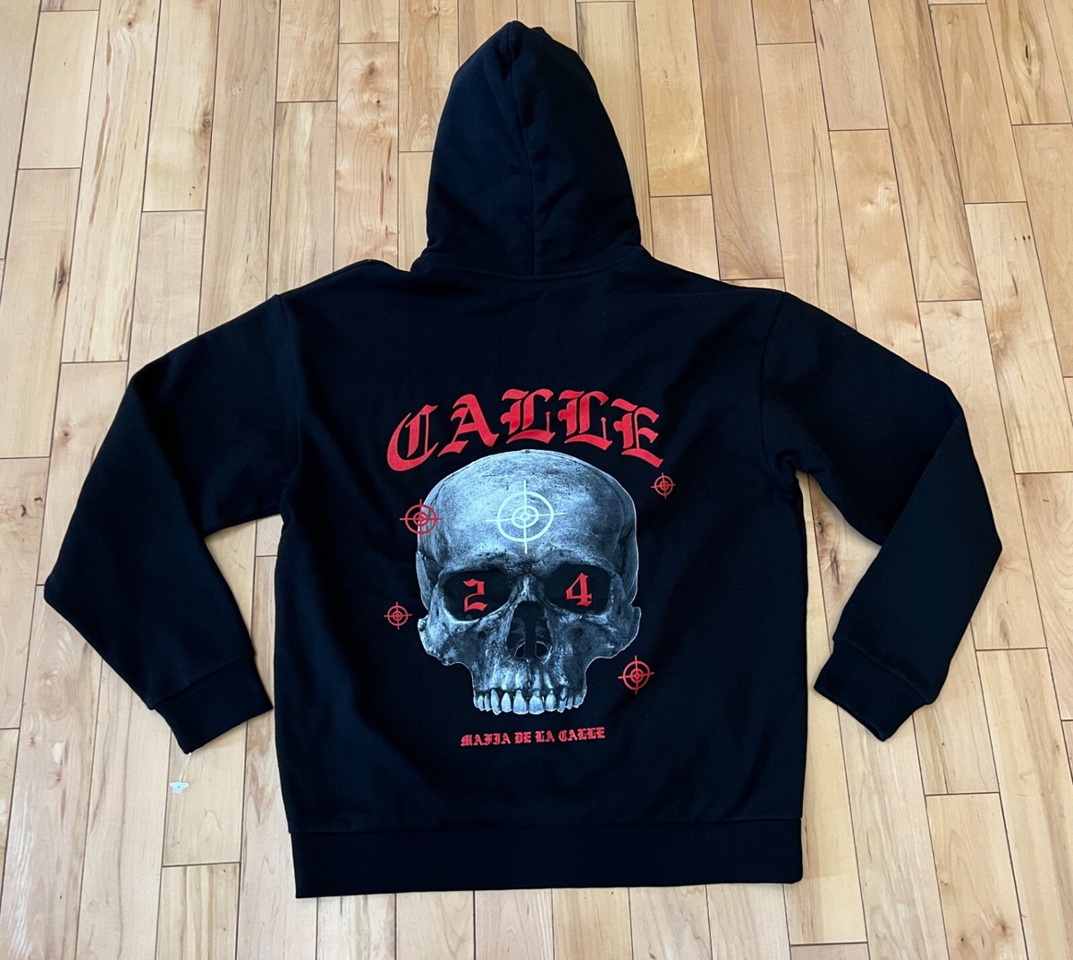 Calle 24 Street Mob Skull Bullseye Records Black Hoodie Size