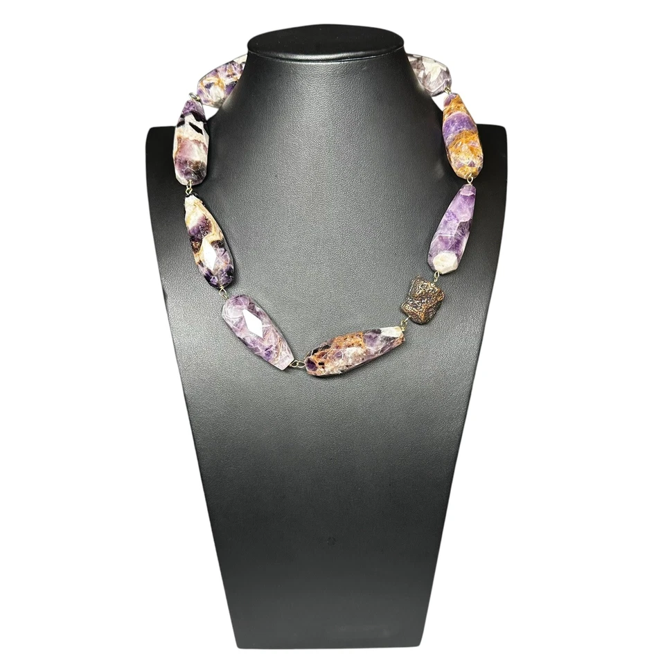 "Collar facetado Chevron piedra preciosa cristal crudo amatista natural palanca púrpura 20""" Foto 2 de 4