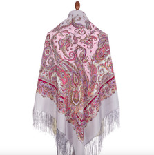 PAVLOVO-POSAD Shawl Wrap Scarf Fringe Violet Gray Purple Oriental Natural Silk 