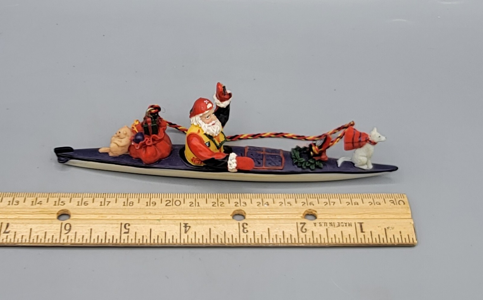 Christmas Tree Ornament Santa Claus In Kayak Dog Outdoor Sports River Rafting 