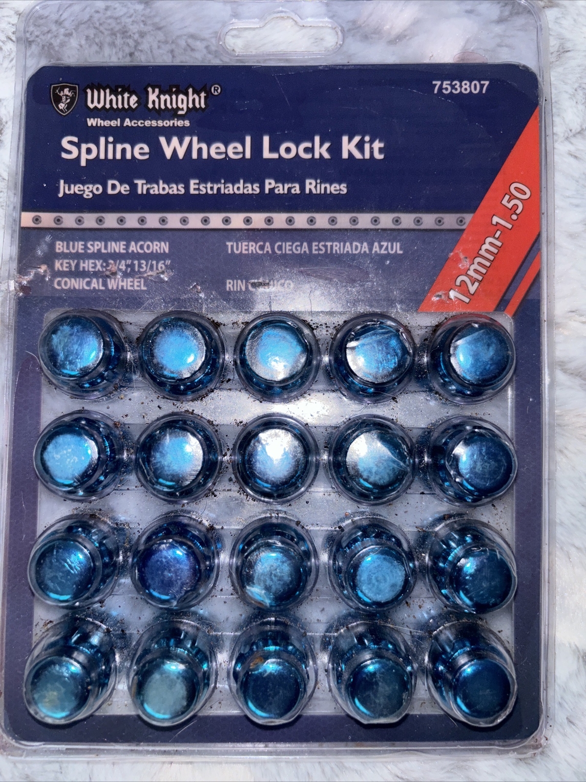 Brand New White Knight Spline Wheel Lock Kit 12mm1.50 Blue Spline