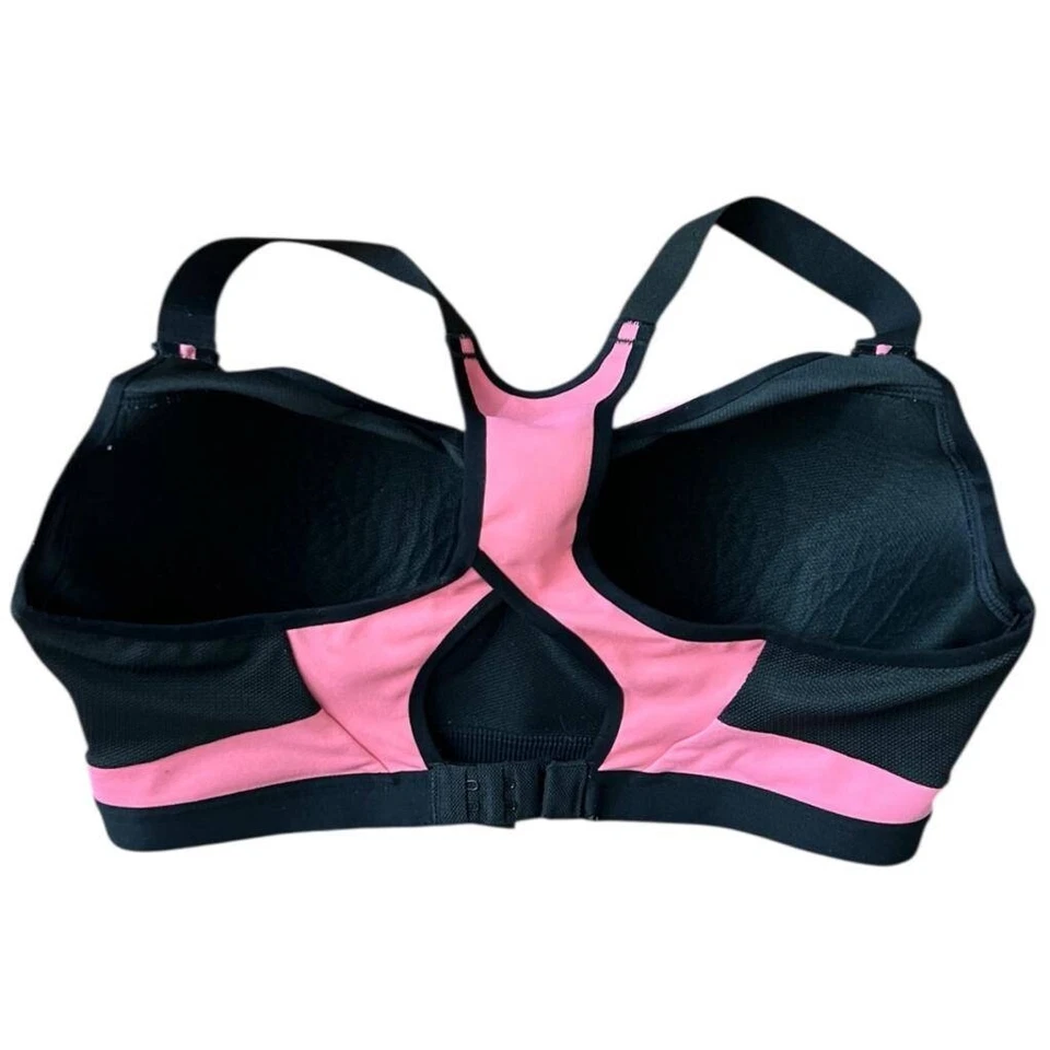 Sujetador deportivo Victoria Sport espalda cruzada talla 36DD acolchado ajustable rosa negro Foto 2 de 4