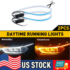 2x 60cm Led Switchback Drl Tube Light Strip Amber Sequential Flow Turn Signal