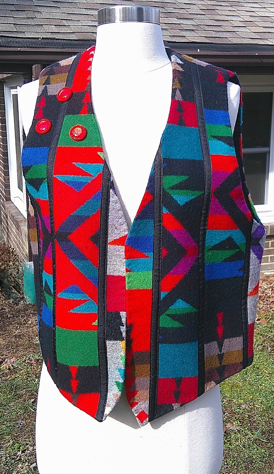 Handmade OOAK Pendleton Patchwork Blanket Wool Ve… - image 2