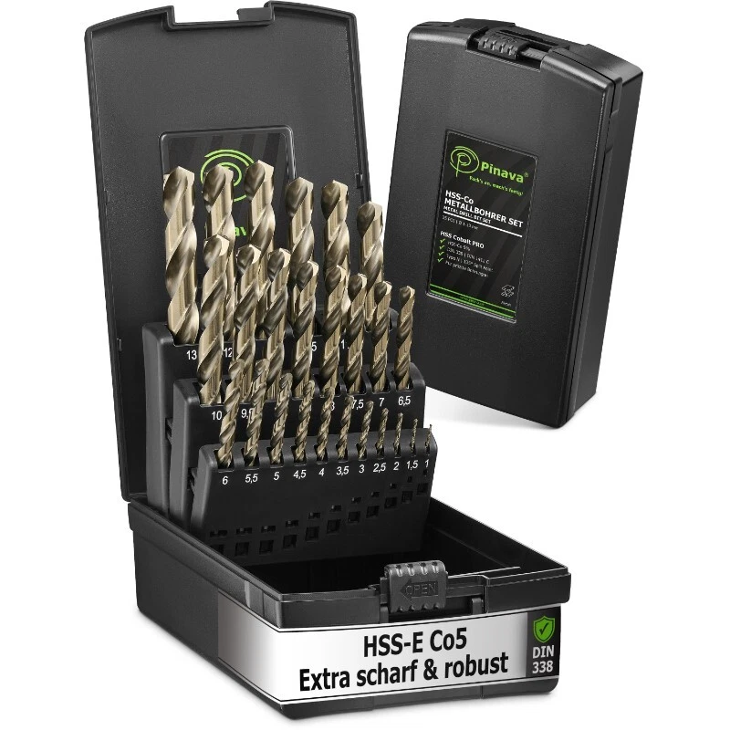 PINAVA Metallbohrer Set HSS-E Cobalt Pro [Scharf & Robust] Edelstahlbohrer Stahlbohrer