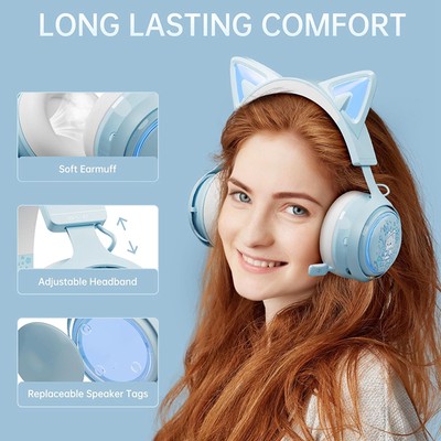 Cat Ear Gaming Headset RGB Light BT Wireless Headphones With Retractable 120 Kit