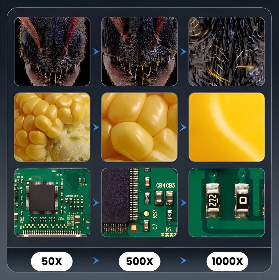 Microscopio Industriale Digitale 1000X HD 4,5'' Display 8 Luci Fotografia Video - Immagine 4 di 4