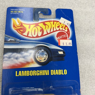 Hot Wheels 1991 Diecast Metal #227 Blue Card Yellow Lamborghini