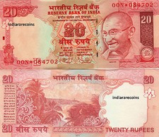 INDIA 20 RS 2011 E rara banconota cartamoneta ricambio stella inserto UNC NUOVA