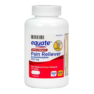 Equate Extra Strength Acetaminophen Caplets 500 mg 500 Count Pain Reliever