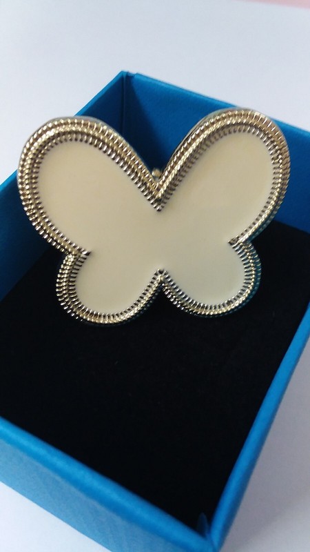 Cream Enamel Butterfly Adjustable Statement Ring SIZE 6 + UP!!