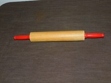 VINTAGE KITCHEN 15 1/2" RED WOOD HANDLE ROLLING PIN