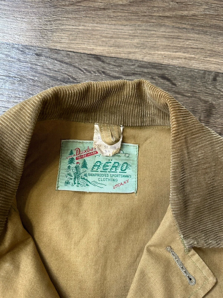 Chaqueta marrón True Vintage Duxbak Utica AERO impermeable de lona codorniz tirador 38 Foto 4 de 4