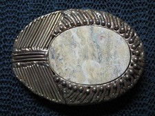 ABSTRACT BRUTALIST BROWN STONE BRASS HIPPIE BELT BUCKLE VINTAGE RARE 1970s 