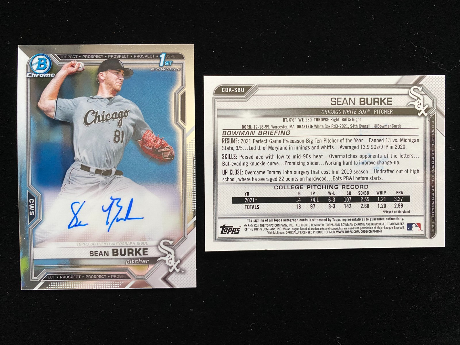 2021 Bowman Chrome Draft SEAN BURKE 1st Rookie AUTO White Sox RC SP QUANTITY