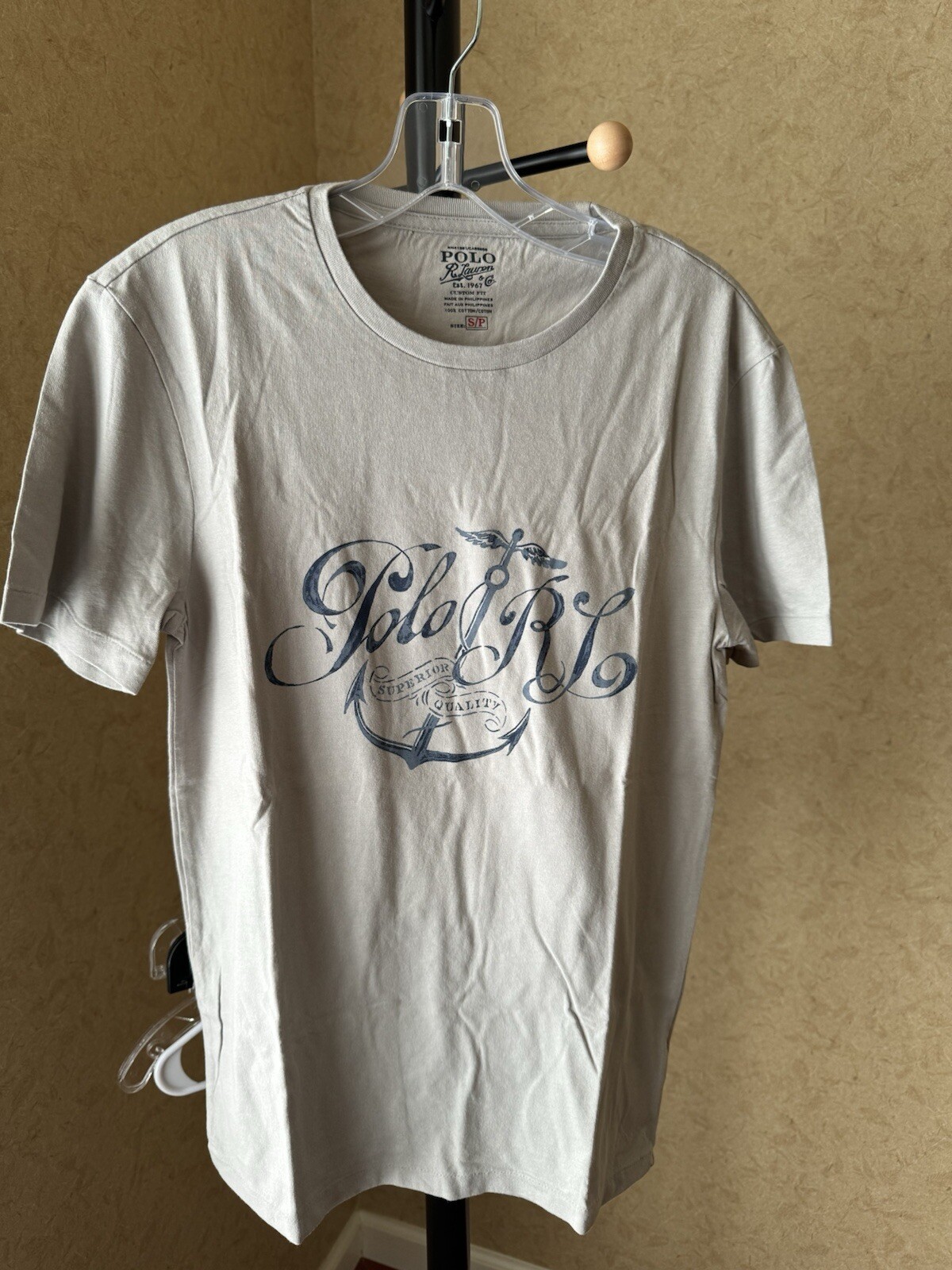 T shirt polo Ralph Lauren uomo vestibilità classica pony crew collo stampata grigia P S