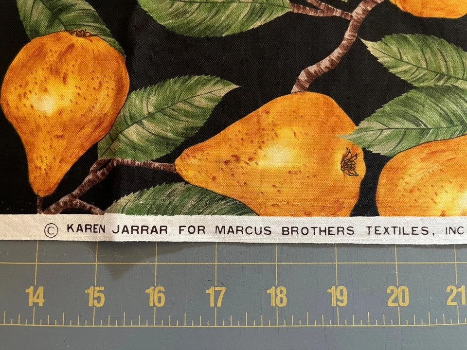 Karen Jarrar Fabric Marcus Bros Cotton Pears on Black Fabric  2 Yds - Image 3 of 3