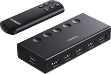 HDMI Switch 5 in 1 Out 4K 60Hz, HDMI Splitter with Remote 5 Port Black