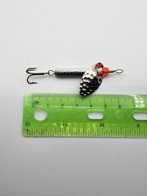 French Inline Spinner Fishing Lure 3/10oz, 2 1/2 Inch Red Bead Silver Hammered N
