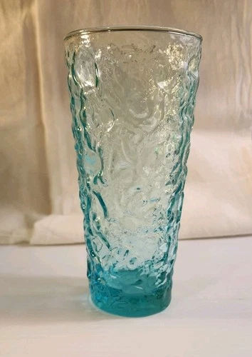 Anchor Hocking Lido Milano ripple Large glass tumbler 6.5, Aquamarine - VINTAGE