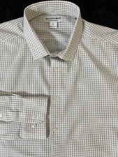 Mizzen Main Shirt Sz XL White Trim Fit Check Performance Stretch Spread Collar