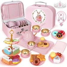 Tea Party Set for Little Girls, 49PCS Princess Tea Time Bunny Tea Party Set