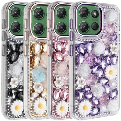 For Moto G Power 2026/2025 Case Full Bling Stones Glitter HQ Hybrid Floral Cover