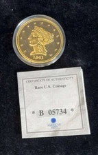 American Mint 1841 Paquet 24K Gold Layered Double Eagle Replica Coin COA #B05734
