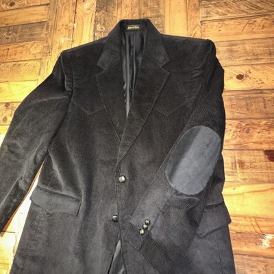 Circle S Western Corduroy Blazer Suit Jacket Mens 44R Black Elbow Patches