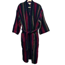 VTG NWOT Norm Thompson Men OS Bathrobe Stripe Velour Cotton Old Money Luxury 90s