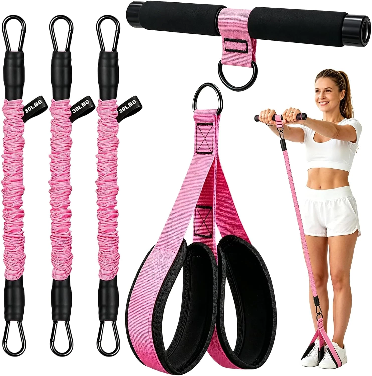 Upgraded Pedal Resistance Band with Handle, Thickened Latex Tubes and Soft Foam