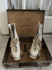 Vintage Chicago Roller Skates In Metal Carrying Case With Skate Tool