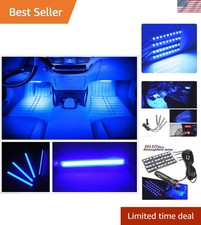 4pcs Blue Led Car Interior Lights Strip - Waterproof Easy Install Kit