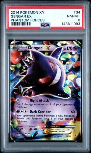 2014 POKEMON XY PHANTOM FORCES #34 GENGAR EX PSA 8