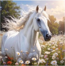 Tile Mural White Horse in Flower Meadow Nature Kitchen Bathroom Wall Backsplash