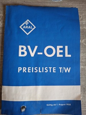 BV-Preisliste 1958 Aral Motoröl Sammler Selten Vintage 