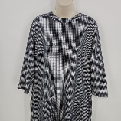 Boden Dress Womens 18L Tall Blue Houndstooth Jacquard Shift Midi Pockets Office