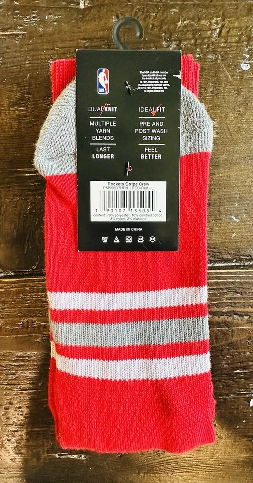 Houston Rockets Socks Red Crew NBA PKWY Basketball New Men’s Large 6-12 Stocking - Image 3 of 4