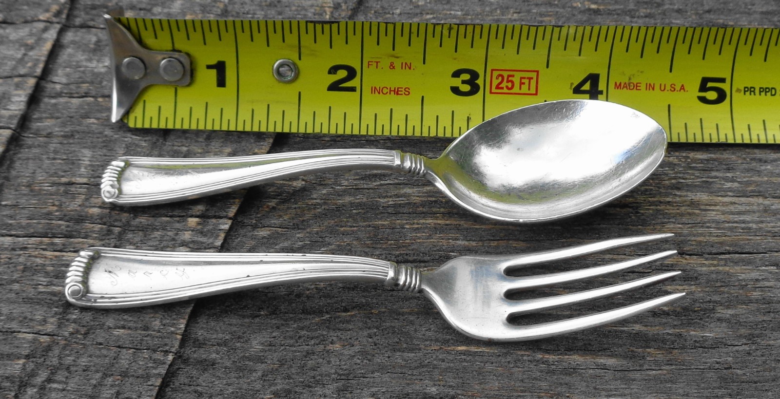 Antique Frank Herschede Co. Sterling Silver Baby & Spoon Set